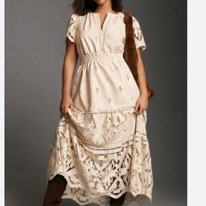Anthropologie Ivory Lace Maxi Dress